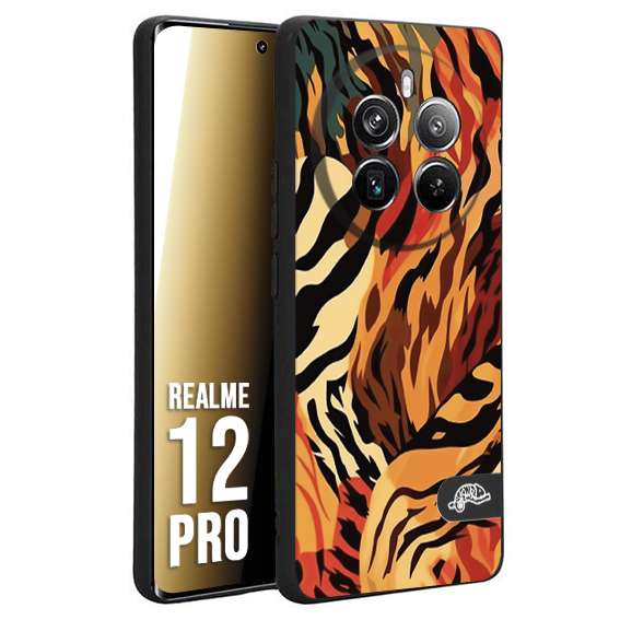 CUSTOMIZZA - Custodia cover nera morbida in tpu compatibile per Realme 12 PRO leopardato maculato tigrato tiger colorata gialla rossa arancio