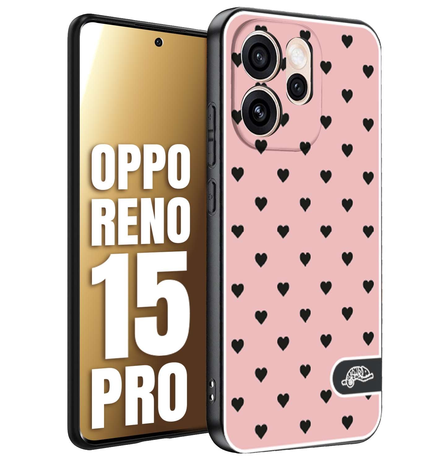 CUSTOMIZZA - Custodia cover nera morbida in tpu compatibile per Oppo Reno 15 PRO cuori pois rosa donna pin up vintage