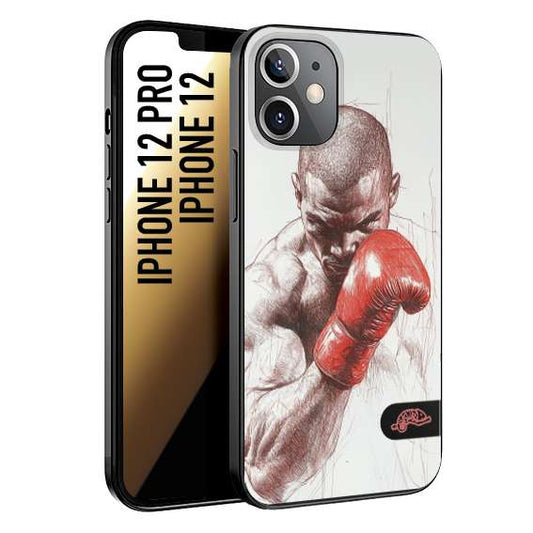 CUSTOMIZZA - Custodia cover nera morbida in tpu compatibile per iPhone 12 - 12 PRO pugilato pugili disegno tattoo guantoni box sport primo piano