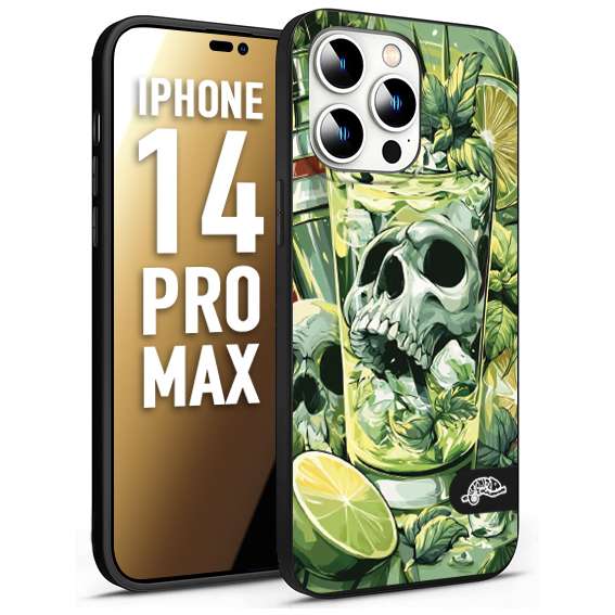 CUSTOMIZZA - Custodia cover nera morbida in tpu compatibile per iPhone 14 PRO MAX Mojito cocktail teschio illustrazione drink lime menta ghiacci tropicale street art