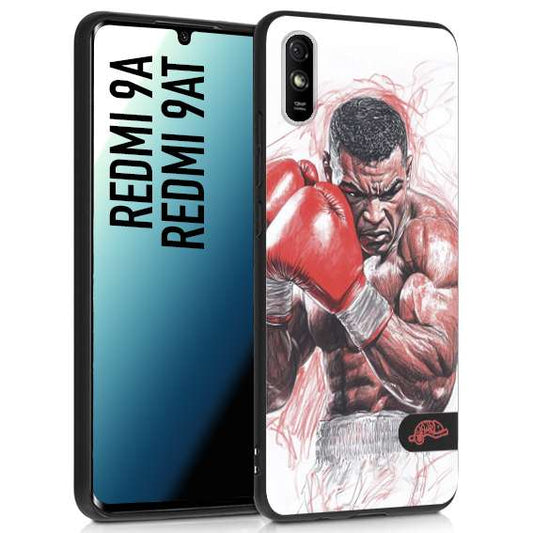 CUSTOMIZZA - Custodia cover nera morbida in tpu compatibile per Xiaomi Redmi 9A - 9AT pugilato pugili disegno tattoo guantoni boxer pesi massimi iron mike