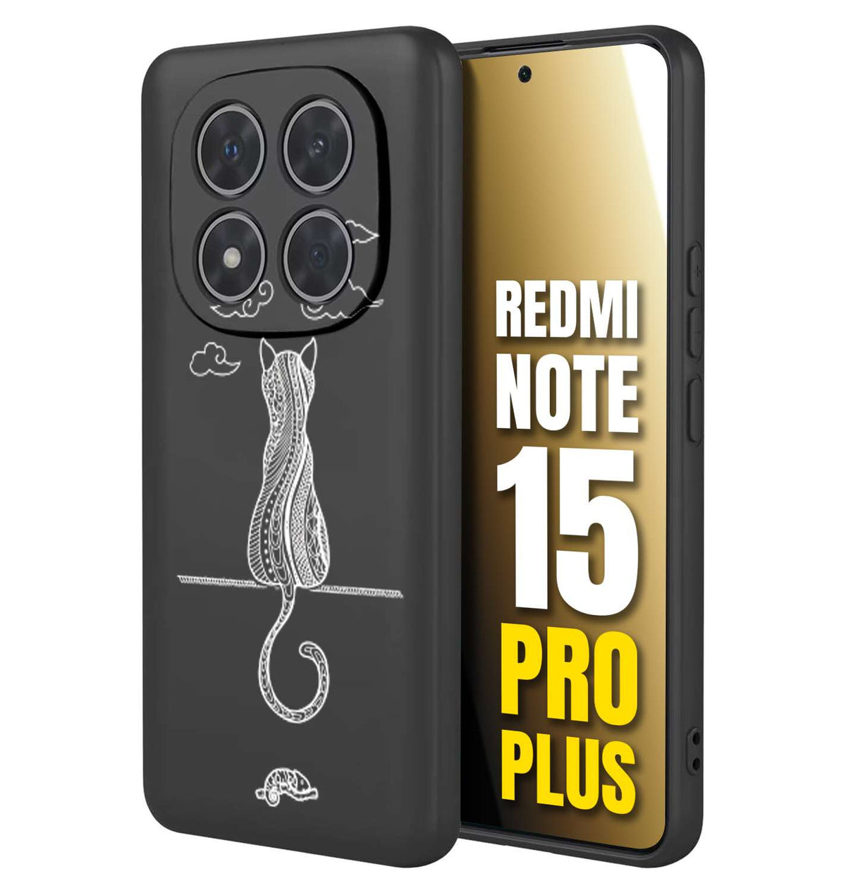 CUSTOMIZZA - Custodia cover nera morbida in tpu compatibile per Xiaomi Redmi Note 15 PRO PLUS gatto mandala stilizzato gattino a rilievo soft touch donna bianca