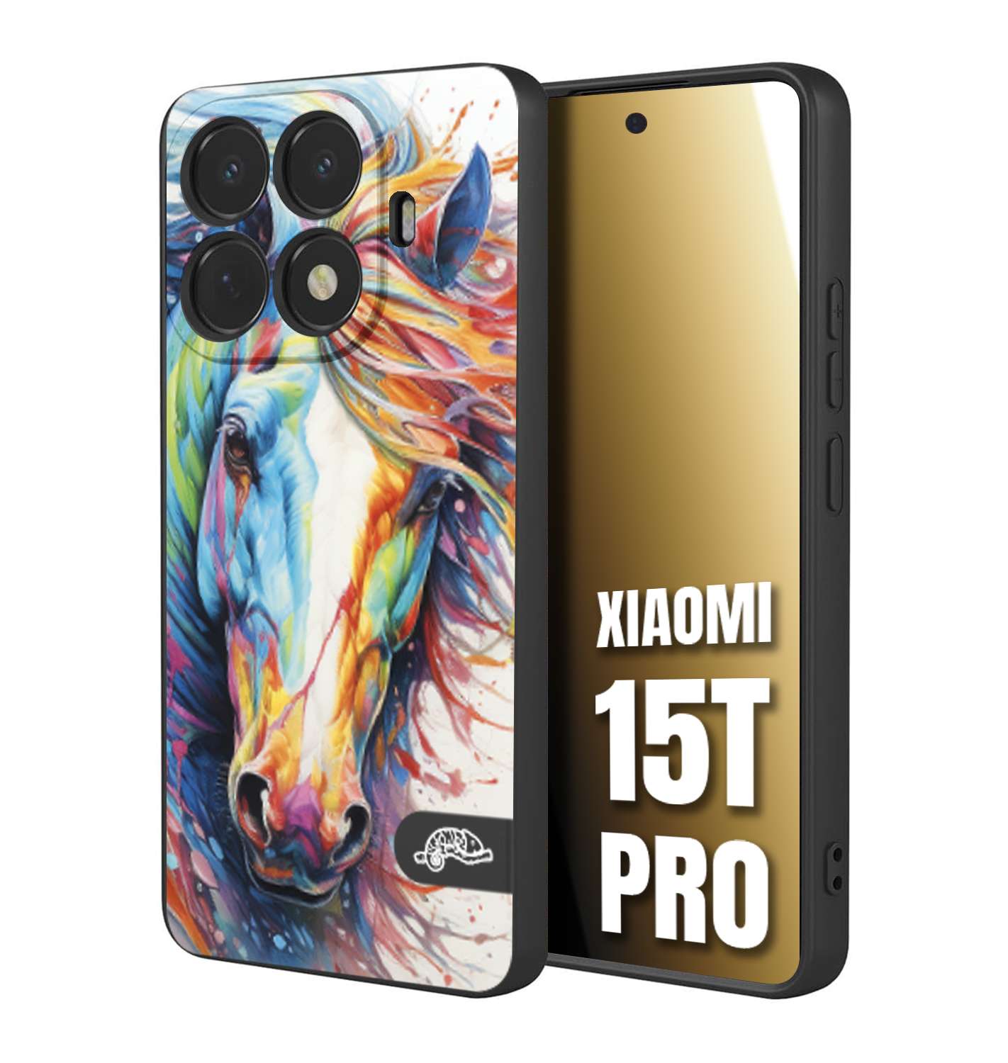 CUSTOMIZZA - Custodia cover nera morbida in tpu compatibile per Xiaomi 15T PRO animali color cavallo horse viso colori vibranti disegnato schizzo