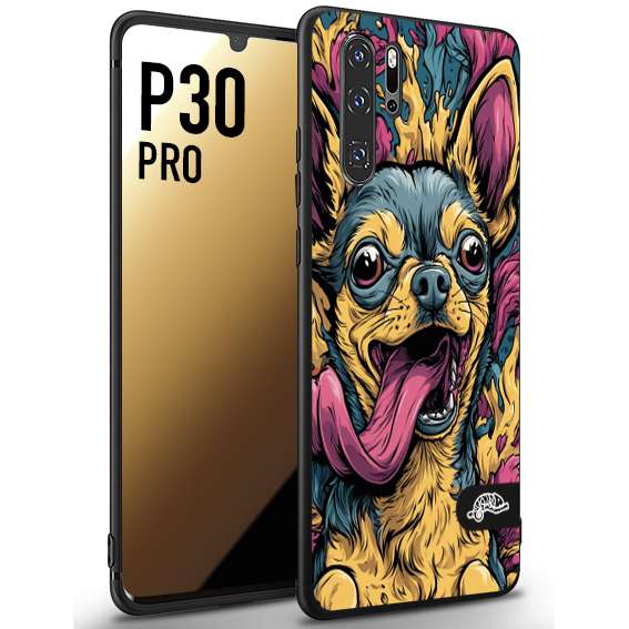 CUSTOMIZZA - Custodia cover nera morbida in tpu compatibile per Huawei P30 PRO Chihuahua illustrazione cane pop art cane street art cartone animato