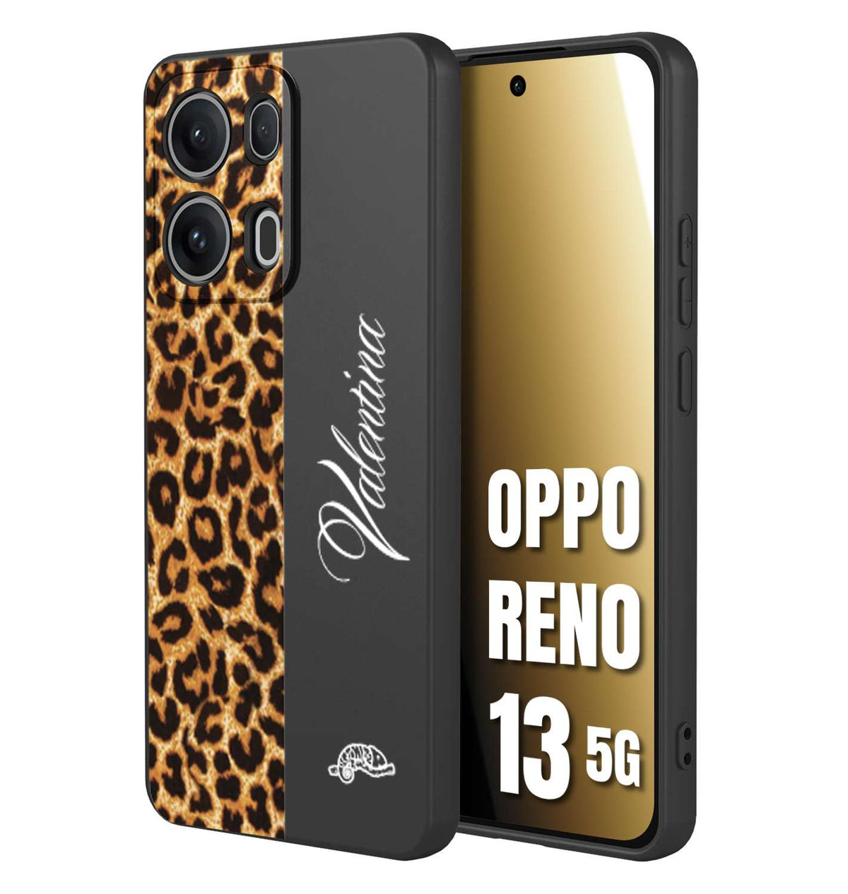 CUSTOMIZZA - Custodia cover nera morbida in tpu compatibile per Oppo Reno 13 5G custom nome scritta leopardato maculato donna marrone leopard