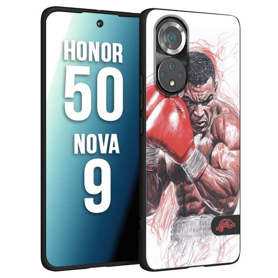 CUSTOMIZZA - Custodia cover nera morbida in tpu compatibile per Huawei Nova 9 - Honor 50 pugilato pugili disegno tattoo guantoni boxer pesi massimi iron mike