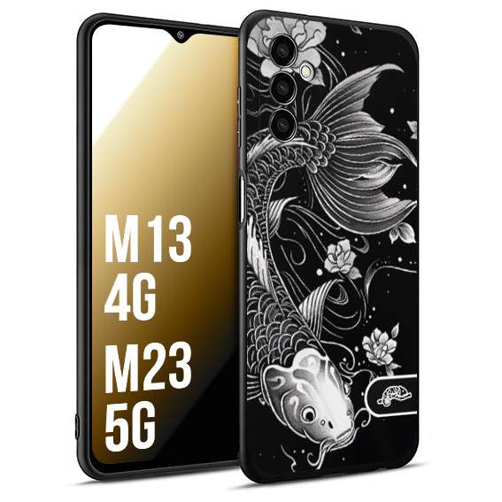 CUSTOMIZZA - Custodia cover nera morbida in tpu compatibile per Samsung M13 4G - M23 5G carpa koi black and white bianco a rilievo disegnato tattoo tatuaggio
