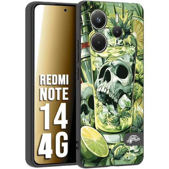 CUSTOMIZZA - Custodia cover nera morbida in tpu compatibile per Xiaomi Redmi Note 14 4G Mojito cocktail teschio illustrazione drink lime menta ghiacci tropicale street art