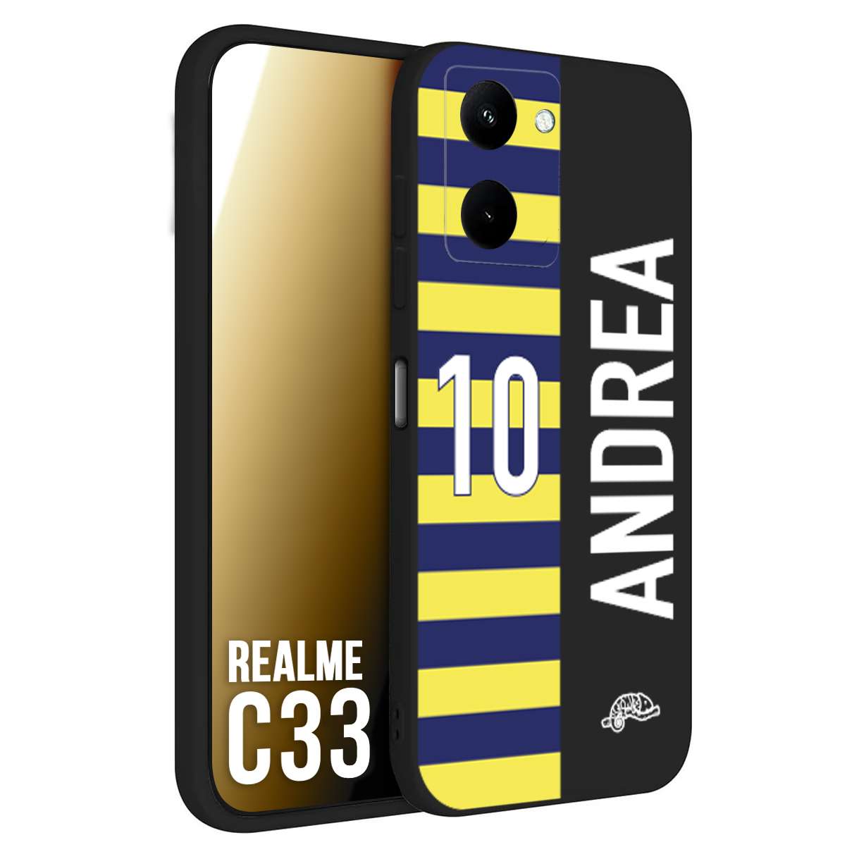 CUSTOMIZZA - Custodia cover nera morbida in tpu compatibile per Realme C33 personalizzata calcio football nome e numero calciatori giallo blu