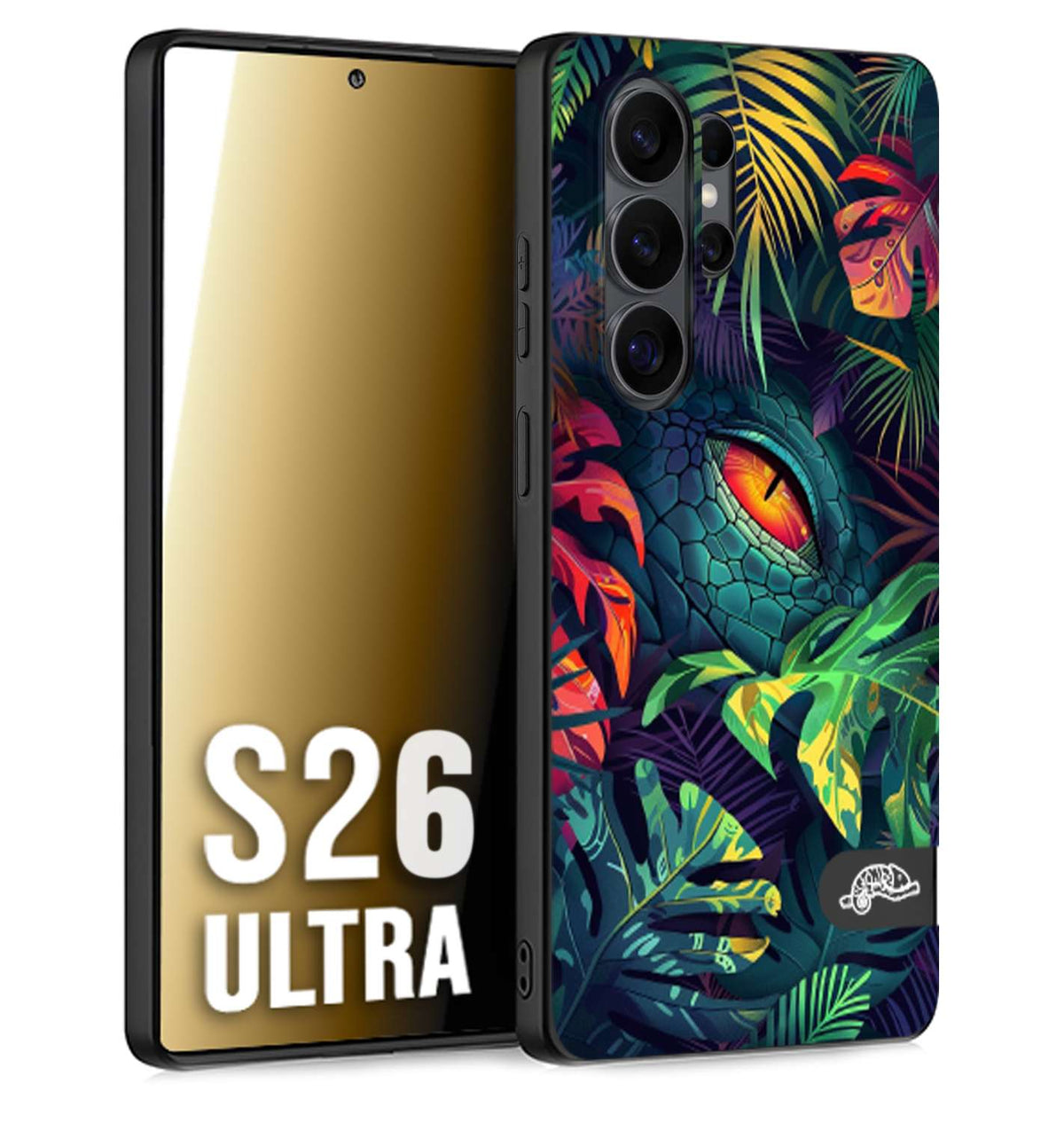 CUSTOMIZZA - Custodia cover nera morbida in tpu compatibile per Samsung S26 ULTRA animali color giungla tropicale occhio di coccodrillo alligatore disegnato