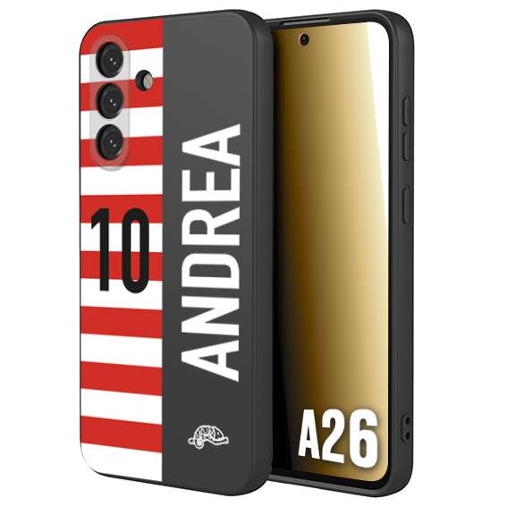CUSTOMIZZA - Custodia cover nera morbida in tpu compatibile per Samsung A26 personalizzata calcio football nome e numero calciatori bianco rossa
