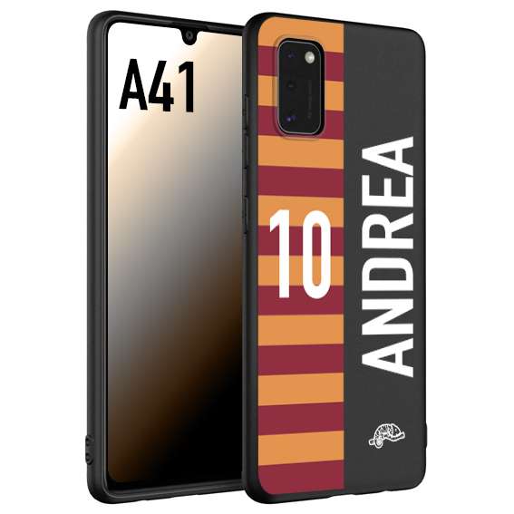 CUSTOMIZZA - Custodia cover nera morbida in tpu compatibile per Samsung A41 personalizzata calcio football nome e numero calciatori giallo rossi