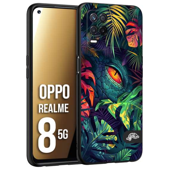CUSTOMIZZA - Custodia cover nera morbida in tpu compatibile per Realme 8 5G animali color giungla tropicale occhio di coccodrillo alligatore disegnato