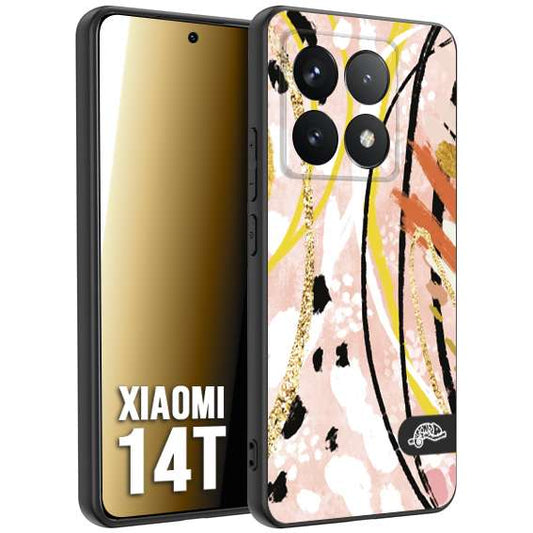 CUSTOMIZZA - Custodia cover nera morbida in tpu compatibile per Xiaomi 14T fiori astratti donna zebrato leopardato fantasia dorata gialla rosa colorata