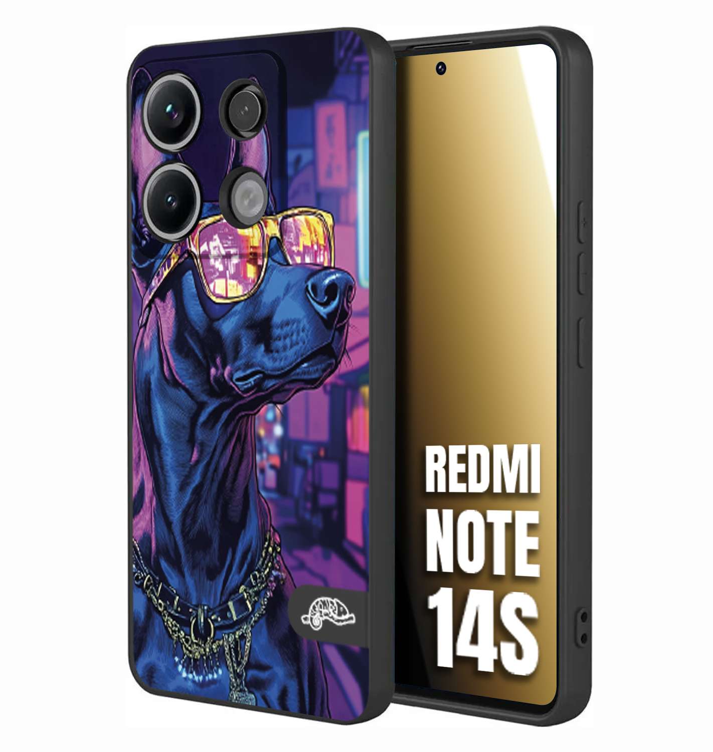 CUSTOMIZZA - Custodia cover nera morbida in tpu compatibile per Xiaomi Redmi Note 14S animali cyberpunk dobermann cane street dog fucsia blu night