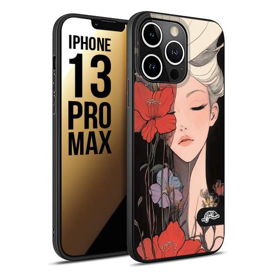 CUSTOMIZZA - Custodia cover nera morbida in tpu compatibile per iPhone 13 PRO MAX woman flower Fantasia Floreale Design Donna e Fiori, Retro Artistico