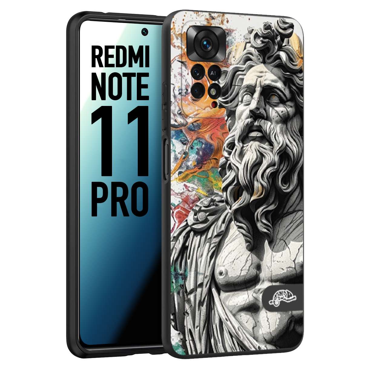 CUSTOMIZZA - Custodia cover nera morbida in tpu compatibile per Xiaomi Redmi Note 11 PRO statua colorata moderna antico tattoo splash color