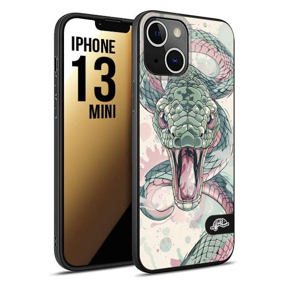 CUSTOMIZZA - Custodia cover nera morbida in tpu compatibile per iPhone 13 MINI snake pink green serpente tatuaggio tattoo disegnato a mano