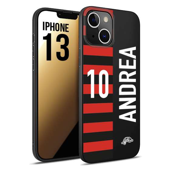 CUSTOMIZZA - Custodia cover nera morbida in tpu compatibile per iPhone 13 personalizzata calcio football nome e numero calciatori rossonera