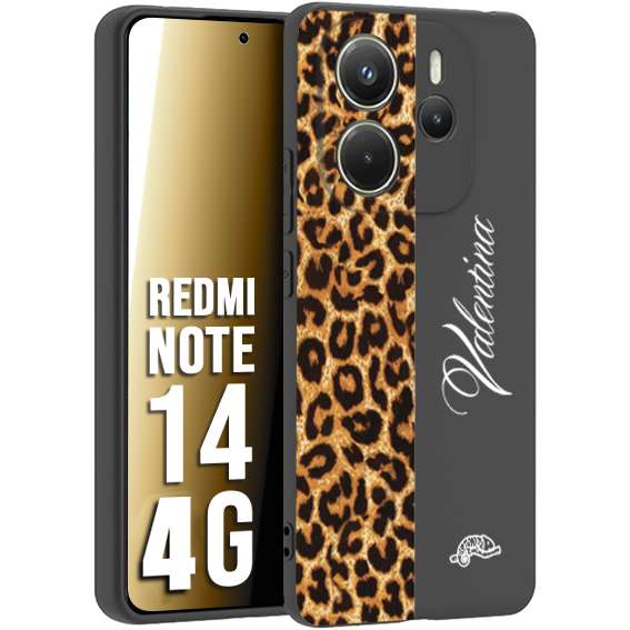 CUSTOMIZZA - Custodia cover nera morbida in tpu compatibile per Xiaomi Redmi Note 14 4G custom nome scritta leopardato maculato donna marrone leopard
