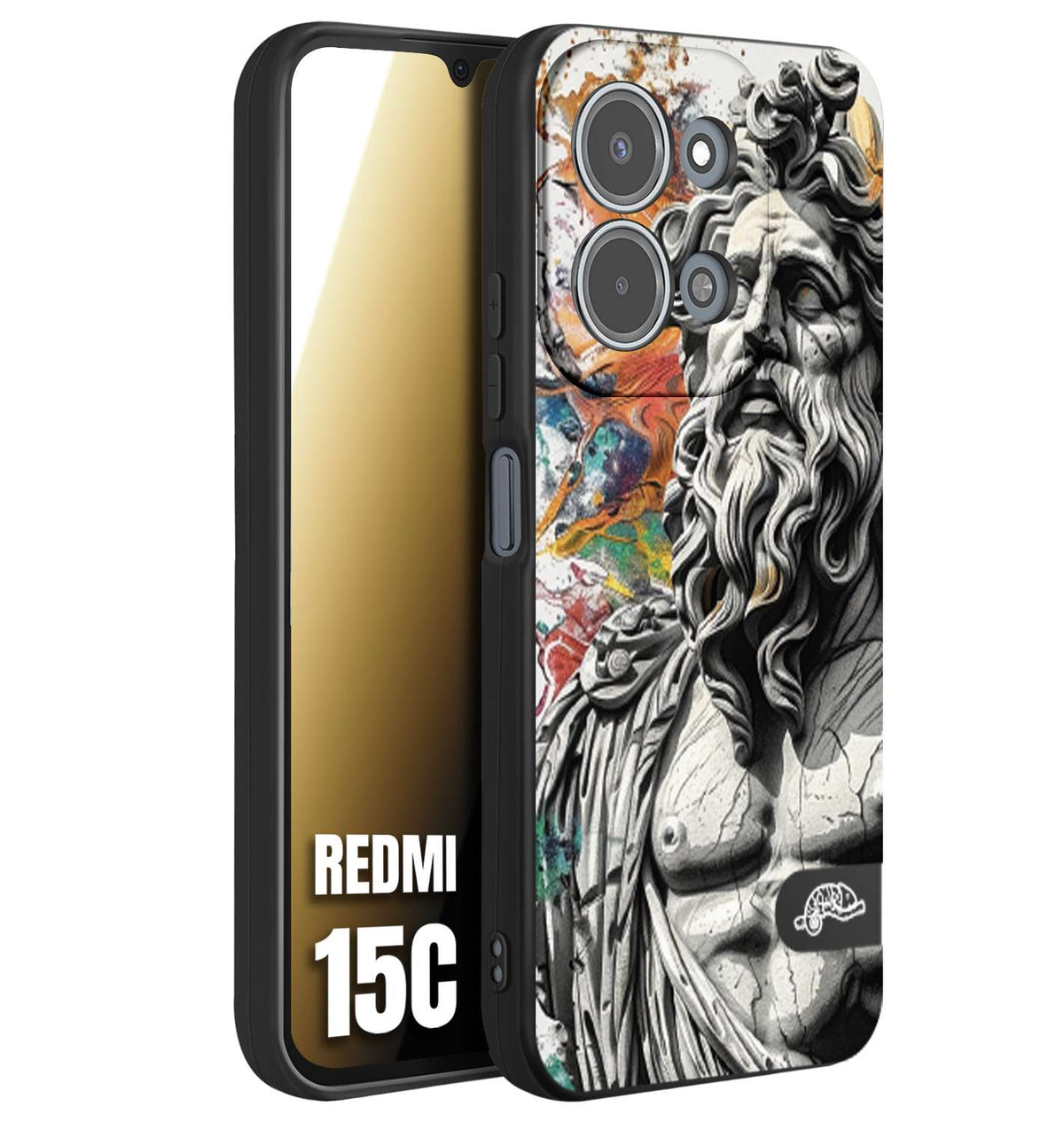 CUSTOMIZZA - Custodia cover nera morbida in tpu compatibile per Xiaomi Redmi 15C statua colorata moderna antico tattoo splash color