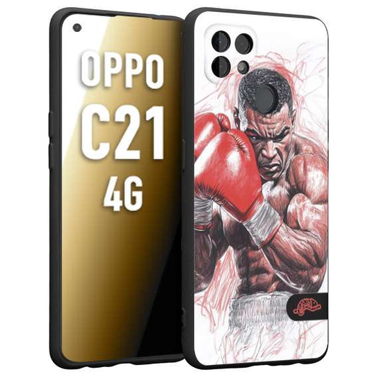 CUSTOMIZZA - Custodia cover nera morbida in tpu compatibile per Realme C21 4G pugilato pugili disegno tattoo guantoni boxer pesi massimi iron mike