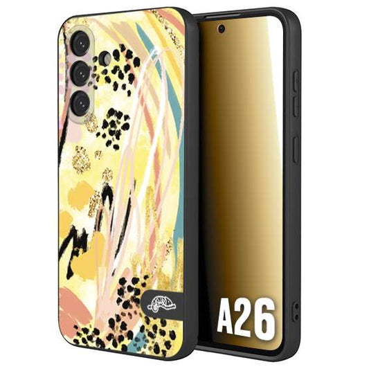 CUSTOMIZZA - Custodia cover nera morbida in tpu compatibile per Samsung A26 astratti donna flower fantasia estate gialla rosa leopardata