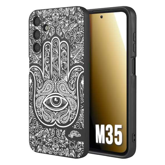 CUSTOMIZZA - Custodia cover nera morbida in tpu compatibile per Samsung M35 mano di fatima effetto rilievo mandala donna