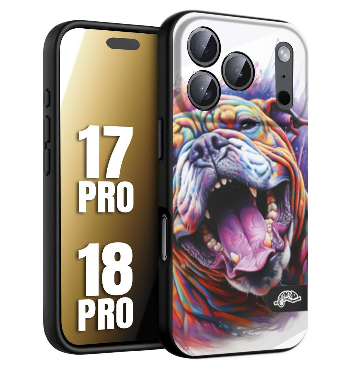 CUSTOMIZZA - Custodia cover nera morbida in tpu compatibile per iPhone 17 PRO - 18 PRO animali color bulldog cane dog colori vibranti disegnato schizzo