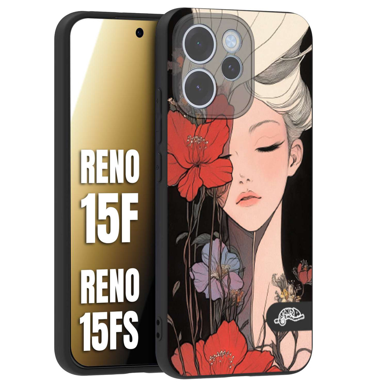 CUSTOMIZZA - Custodia cover nera morbida in tpu compatibile per Oppo Reno 15 F - Reno 15 FS woman flower Fantasia Floreale Design Donna e Fiori, Retro Artistico