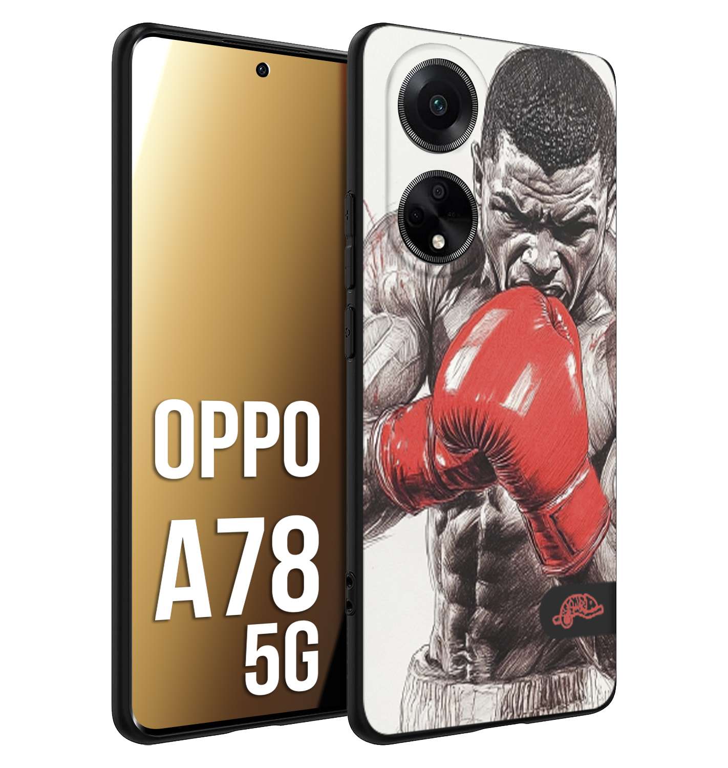 CUSTOMIZZA - Custodia cover nera morbida in tpu compatibile per Oppo A78 5G pugilato pugili disegno tattoo guantoni box pesi massimi gancio