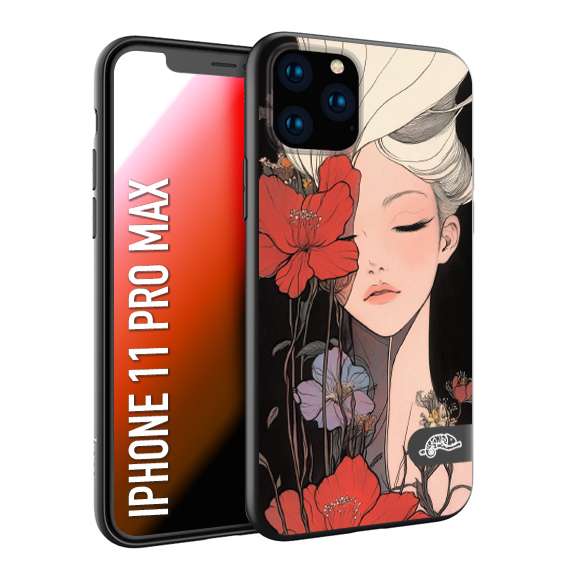 CUSTOMIZZA - Custodia cover nera morbida in tpu compatibile per iPhone 11 PRO MAX woman flower Fantasia Floreale Design Donna e Fiori, Retro Artistico