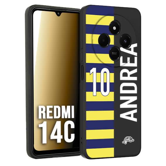 CUSTOMIZZA - Custodia cover nera morbida in tpu compatibile per Xiaomi Redmi 14C personalizzata calcio football nome e numero calciatori giallo blu