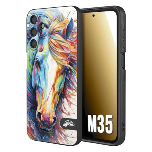 CUSTOMIZZA - Custodia cover nera morbida in tpu compatibile per Samsung M35 animali color cavallo horse viso colori vibranti disegnato schizzo