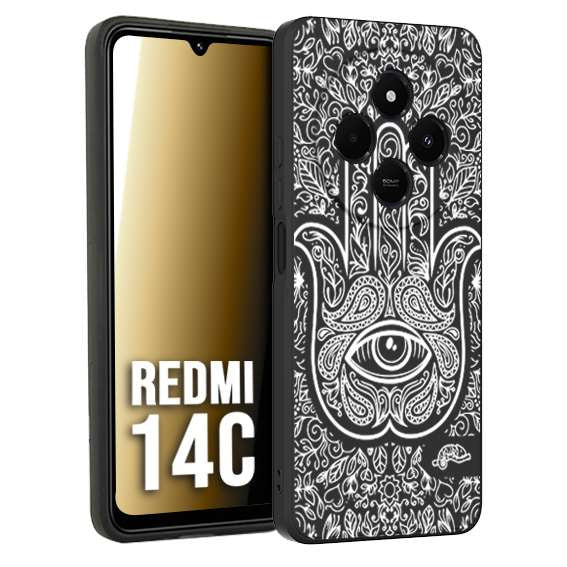 CUSTOMIZZA - Custodia cover nera morbida in tpu compatibile per Xiaomi Redmi 14C mano di fatima effetto rilievo mandala donna
