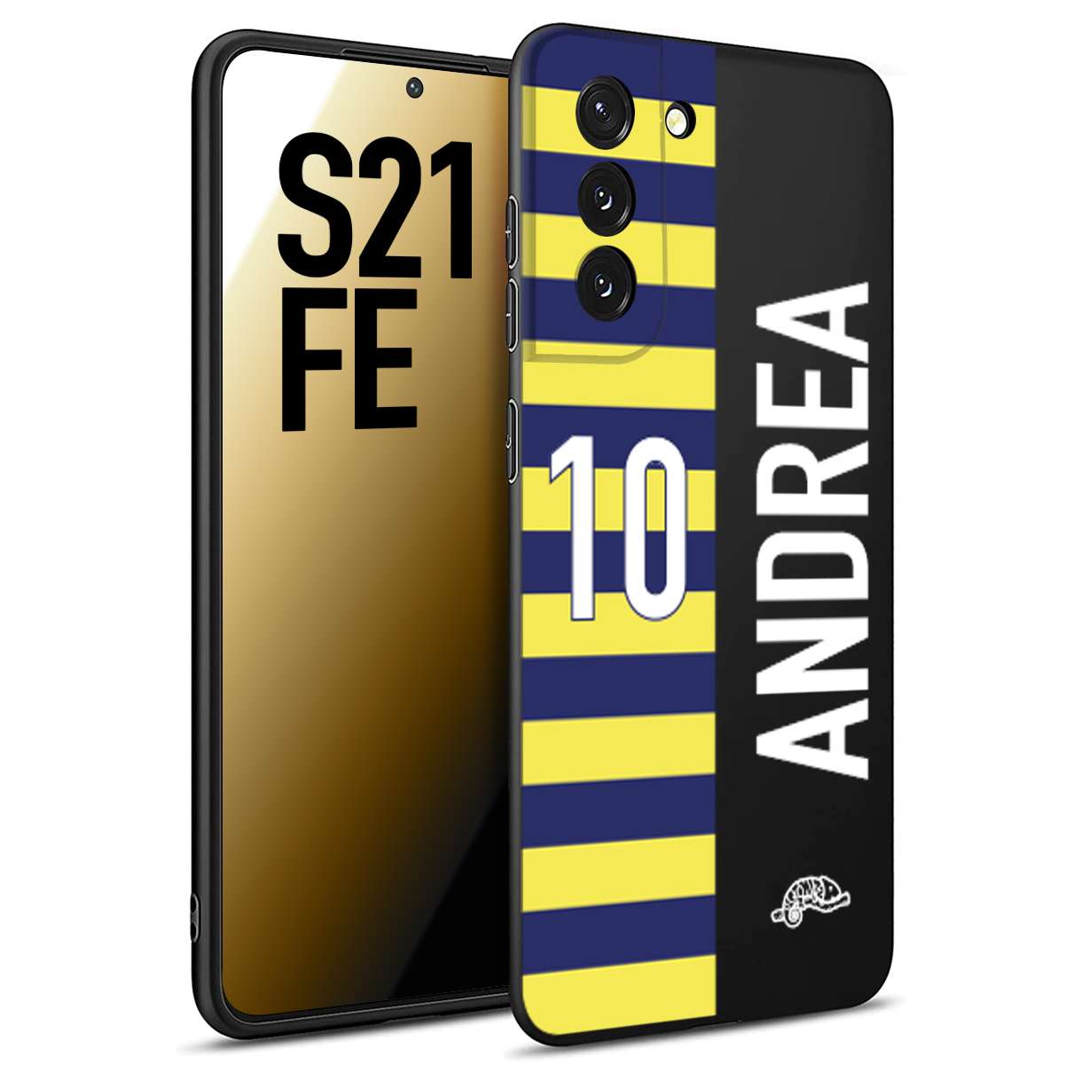 CUSTOMIZZA - Custodia cover nera morbida in tpu compatibile per Samsung S21 FE personalizzata calcio football nome e numero calciatori giallo blu