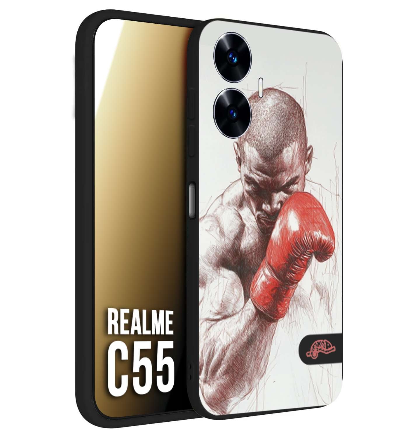 CUSTOMIZZA - Custodia cover nera morbida in tpu compatibile per Oppo C55 pugilato pugili disegno tattoo guantoni box sport primo piano