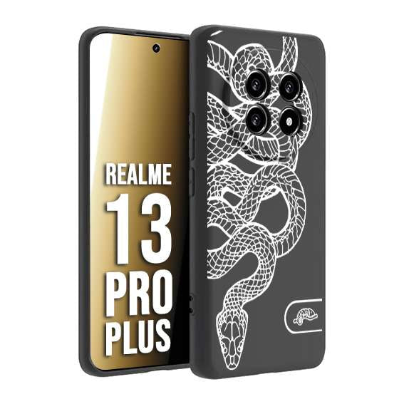 CUSTOMIZZA - Custodia cover nera morbida in tpu compatibile per Realme 13 PRO PLUS serpente snake bianco a rilievo disegnato tattoo tatuaggio