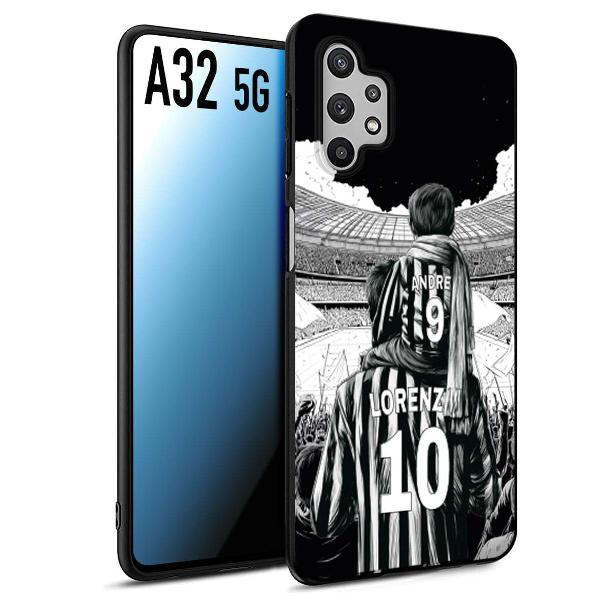 CUSTOMIZZA - Custodia cover nera morbida in tpu compatibile per Samsung A32 5G personalizzata calcio football nome e numero calciatori bianconeri bianca e nera