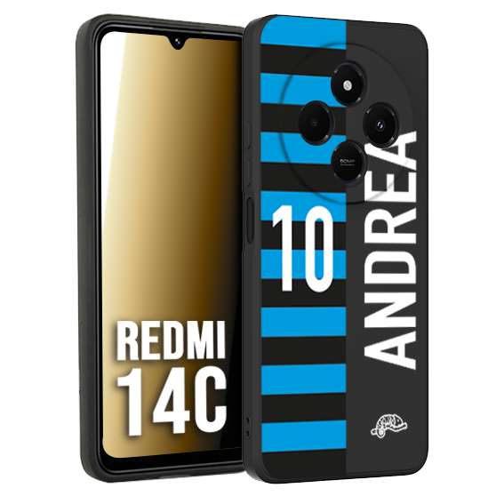 CUSTOMIZZA - Custodia cover nera morbida in tpu compatibile per Xiaomi Redmi 14C personalizzata calcio football nome e numero calciatori nerazzurra