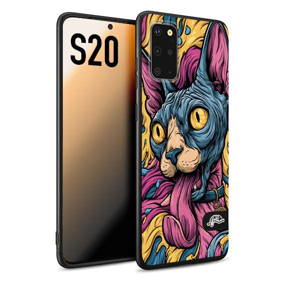 CUSTOMIZZA - Custodia cover nera morbida in tpu compatibile per Samsung S20 Sphynx Colorato Pop Art Psichedelico Gatto Blu Rosa Giallo Artistica Fantasy