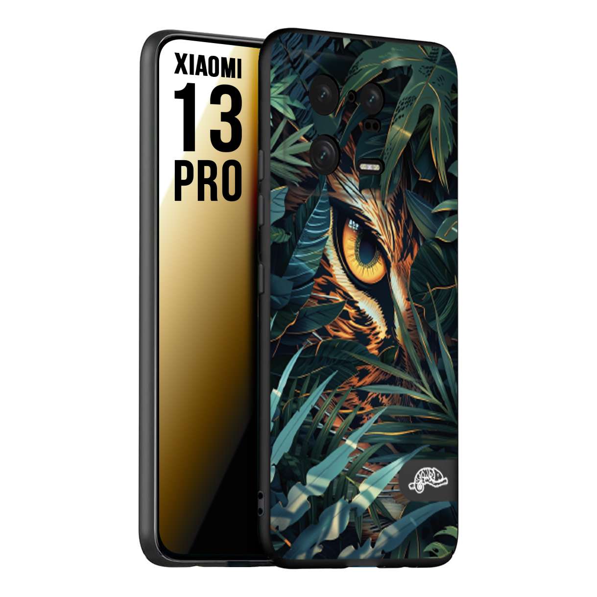 CUSTOMIZZA - Custodia cover nera morbida in tpu compatibile per Xiaomi 13 PRO animali color giungla tropicale occhio di giaguaro felino disegnato