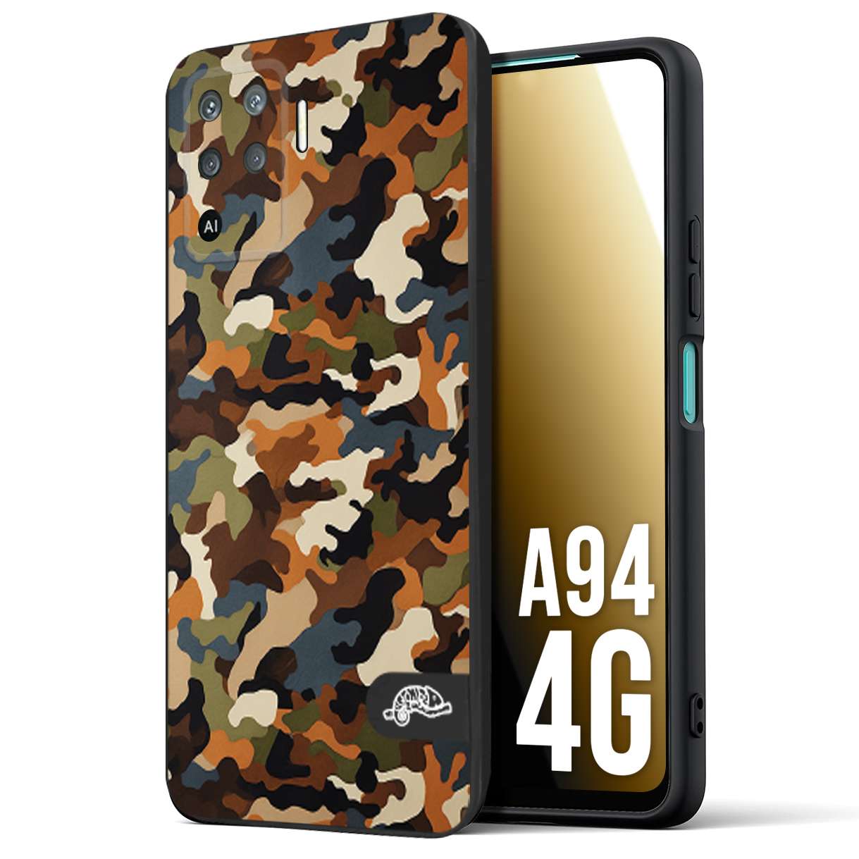 CUSTOMIZZA - Custodia cover nera morbida in tpu compatibile per Oppo A94 4G camouflage mimetico militare moderno blu marrone beige