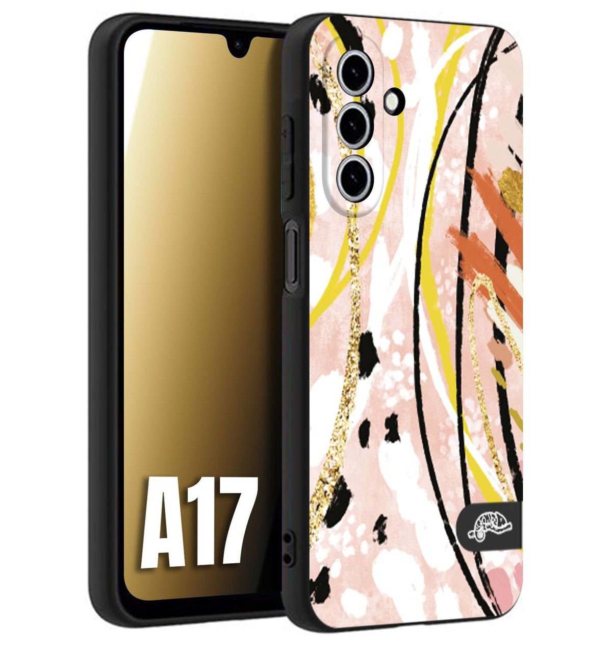 CUSTOMIZZA - Custodia cover nera morbida in tpu compatibile per Samsung A17 fiori astratti donna zebrato leopardato fantasia dorata gialla rosa colorata