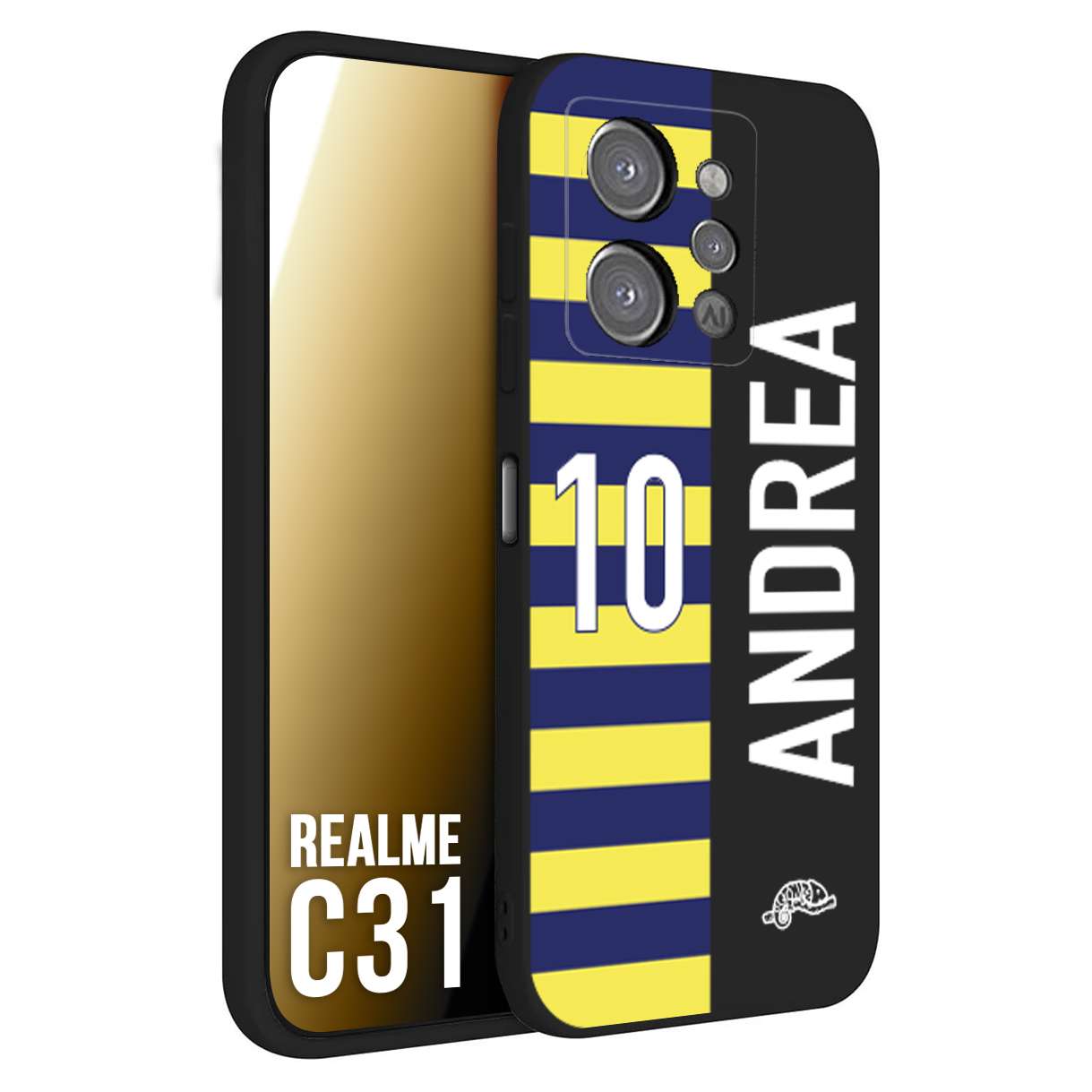 CUSTOMIZZA - Custodia cover nera morbida in tpu compatibile per Realme C31 personalizzata calcio football nome e numero calciatori giallo blu