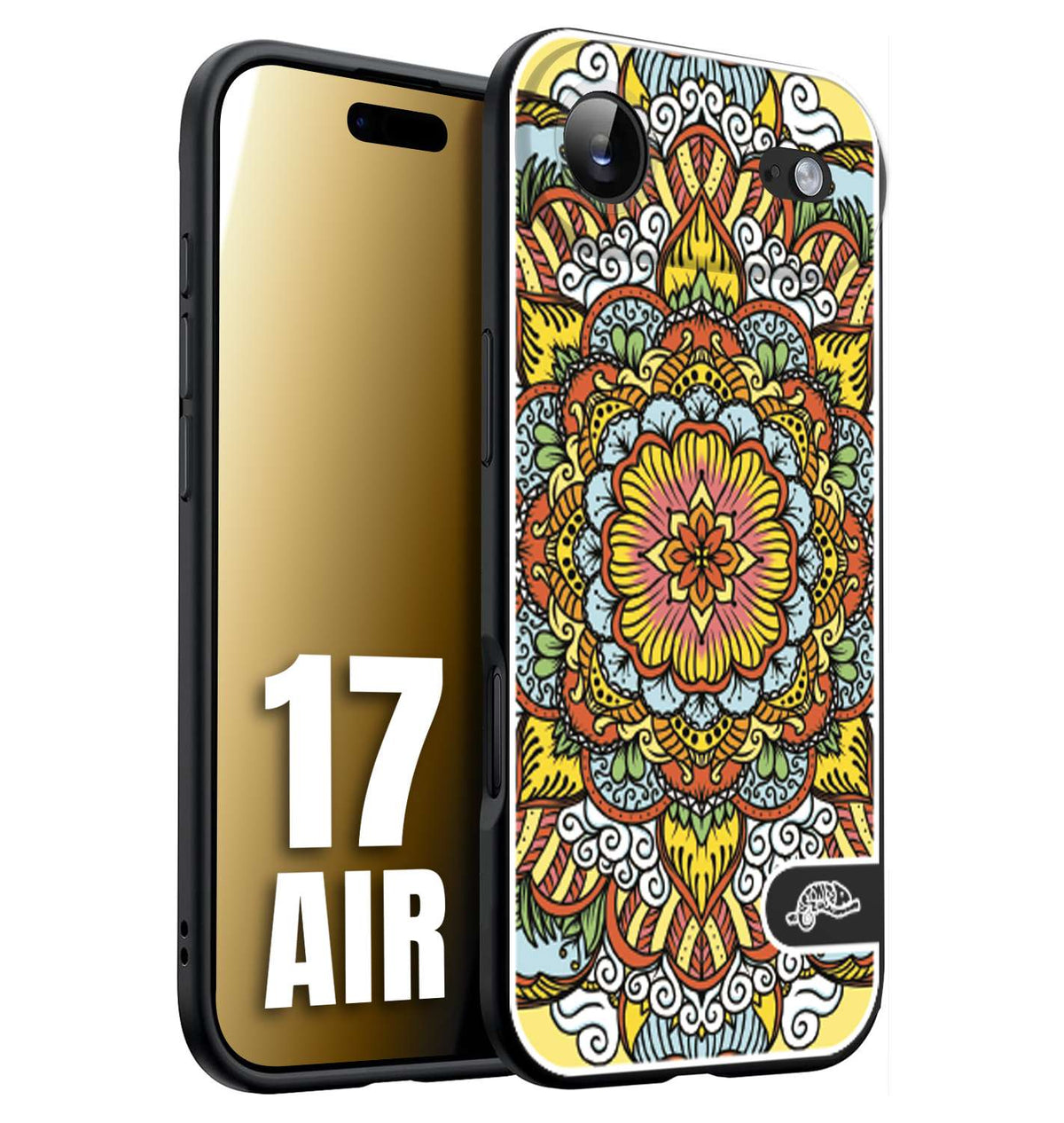 CUSTOMIZZA - Custodia cover nera morbida in tpu compatibile per iPhone 17 AIR mandala colorato fiore nuvole arancione