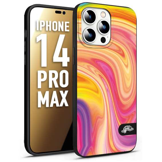 CUSTOMIZZA - Custodia cover nera morbida in tpu compatibile per iPhone 14 PRO MAX colorata fantasia vortice marmo onde rosa fucsia gialla
