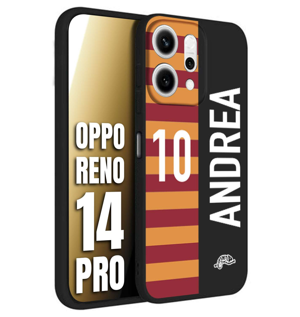 CUSTOMIZZA - Custodia cover nera morbida in tpu compatibile per Oppo Reno 14 PRO personalizzata calcio football nome e numero calciatori giallo rossi