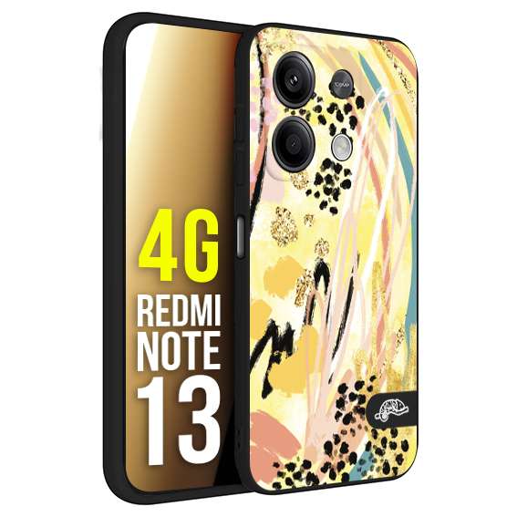 CUSTOMIZZA - Custodia cover nera morbida in tpu compatibile per Xiaomi Redmi Note 13 4G astratti donna flower fantasia estate gialla rosa leopardata