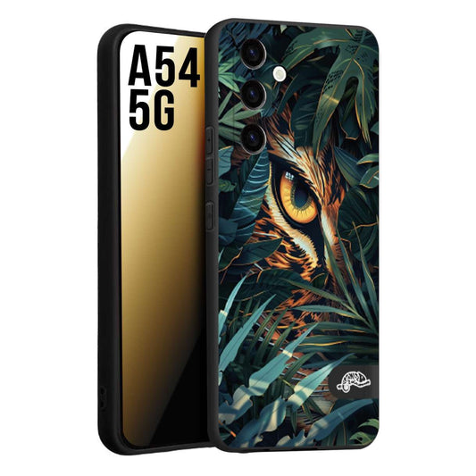 CUSTOMIZZA - Custodia cover nera morbida in tpu compatibile per Samsung A54 5G animali color giungla tropicale occhio di giaguaro felino disegnato